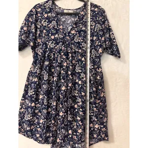 Natural Life Floral Babydoll Dress Womens XS/S Navy Blue Boho V-Neck Mini Rayon thumbnail 6