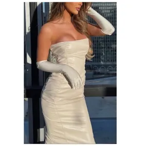 NEW House of CB Camilla Ivory Vegan Leather Strapless Dress Size XS thumbnail 15