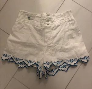 White embroidered linen Anthropologie Maeve Shorts thumbnail 1