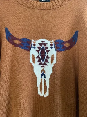 Women’s Wrangler Retro Steer Head Longhorn Skull Sweater Western Aztec Knit‎ L thumbnail 4