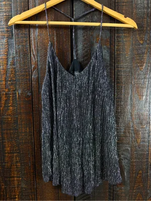 TopShop T-back Silver Metallic Drapey Tank Top Size 4 thumbnail 2