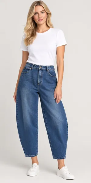 Style & Co Curved Leg Barrel Jeans Medium Blue Wash Denim 14 Petite thumbnail 1