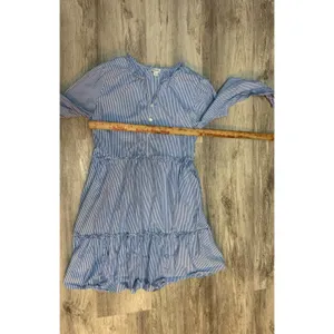 J. Crew Women's Size 12‎ Blue Striped Tiered Ruffle Long Sleeve Dress thumbnail 6
