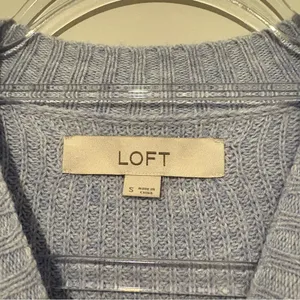 Loft wool pointelle bell flared‎ cuff sleeve sweater blue size small thumbnail 3