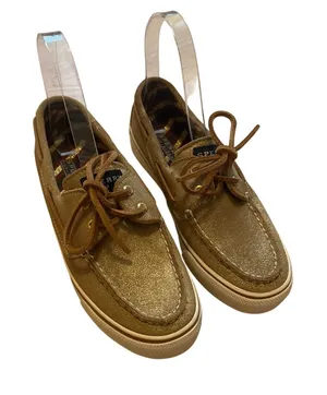 Sperry Top Sider Gold Glitter Suede Leather Boat Shoes Loafers 6.5 thumbnail 1