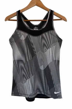 Nike Pro Dri-FIT Womens Racerback Tank Top Black Gray‎ Geometric Mesh Size M thumbnail 1