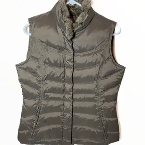 Eddie Bauer Down Puffer Vest Goose Down Full Zip Brown Fur Lined Small thumbnail 2