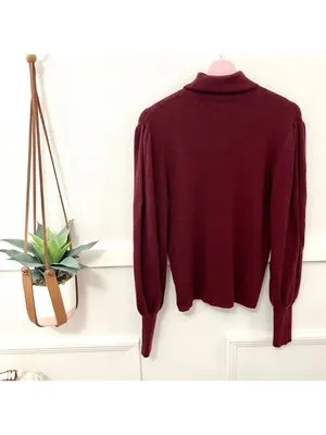 J Crew Balloon Sleeve Turtleneck Sweater XXL Merino Wool Red Old Money thumbnail 7