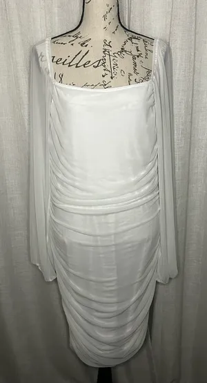 Amazon Womens White XL Square Neck Mesh Long Sleeve Bodycon Mini Dress thumbnail 1