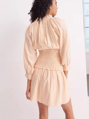 Anthropologie Cleobella Magda Smocked Mini Dress Cream Tan Medium thumbnail 3