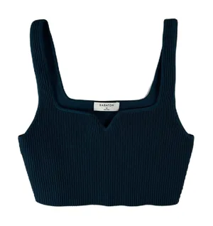 Babaton Sculpt Knit Notch Cropped Tank Top Teal Ribbed Square Neck Size M‎ thumbnail 1