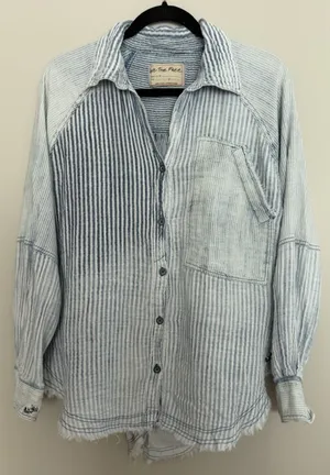 Free People We The Free Indigo Skies Blue Stripe Shirt Women's Size Small thumbnail 1