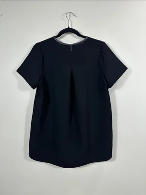 Madewell Black Leather Trim Career Fall Goth Short Sleeve Women Top Size Medium thumbnail 2