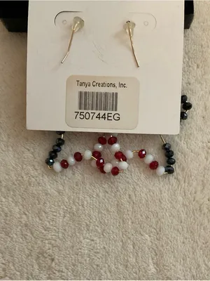 Patriotic Beaded Star Hoop Earrings - Red, White & Blue thumbnail 4
