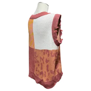 Umgee Wild Ride Sweater Vest Distressed V-Neck Red Brick Animal Print Small thumbnail 5