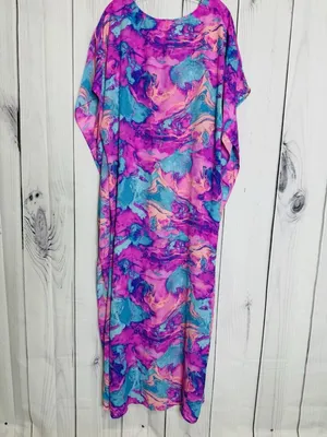 Buddy Love Maxi Caftan Dress Womens Sz L Blue Pink Abstract Boho Resort thumbnail 4