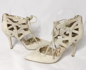 Sam Edelman Zavier Suede Lace-up Pumps Heels Shoes Bone Cream Women 6 thumbnail 1