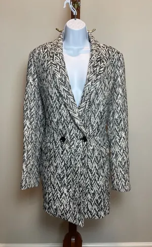 Banana Republic Textured Knit Double Breasted Coat Size M Black White Cotton thumbnail 1