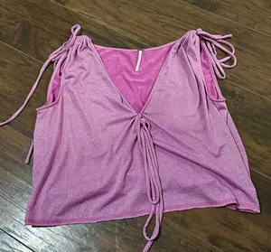 Free People wanna dance convertible Metallic pink purple shoulder tie sleeveless top thumbnail 2