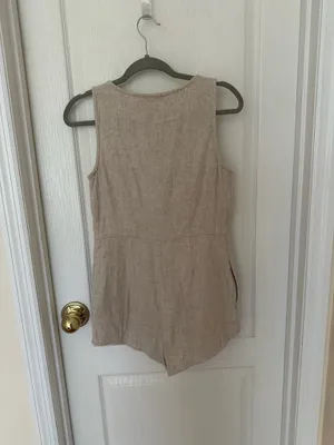 Madewell V-Neck Button Down Romper Womens Linen Blend Sleeveless Beige, Sz 00 thumbnail 5