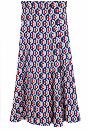 Zara Geometric Blue Patterned Women's Midi Skirt thumbnail 1