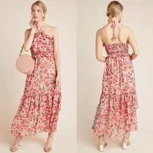 Misa Los Angeles Gia Floral Halter Dress Size Small Maxi Chiffon Tiered thumbnail 2