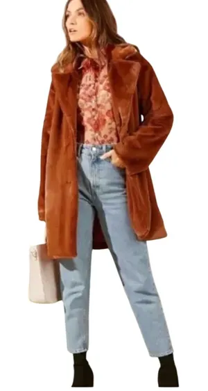 SAM EDELMAN Faux Fur Coat in Cognac, Size Large, New without tag thumbnail 1