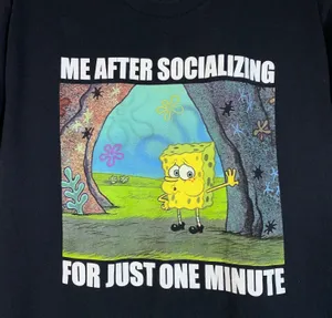 Viacom International SpongeBob SquarePants Graphic T-Shirt Me After Socializing Funny Tee Cotton M thumbnail 2