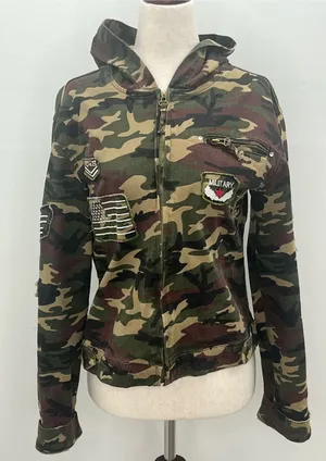 Sister Moses RosyLovi's Womens Full Zip Military Patches Flag Hoodie Jacket XL thumbnail 1