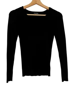 George black ribbed circle neck knit sweater women's S rayon capsule wardrobe thumbnail 1