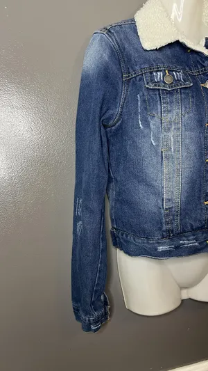 Reserve Fairfax Jacket Womens Small Sherpa Lined Denim Trucker Shearling Collar thumbnail 2