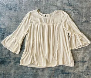Old Navy White Bell Sleeve Crochet Insert Peasant Blouse Large thumbnail 1