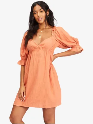 NWT Billabong Perfect Paradise Puff Sleeve Terracotta Mini Dress XS thumbnail 1