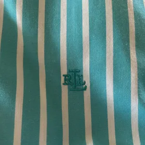 Lauren Ralph Lauren Blue White Stripe Button Down Blouse Sz L 100% Cotton Logo thumbnail 5