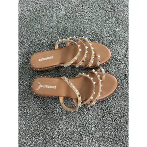 Cushionare Tonya Slide Sandals Womens 9.5 Tan/Camel Studded Triple Strap thumbnail 2