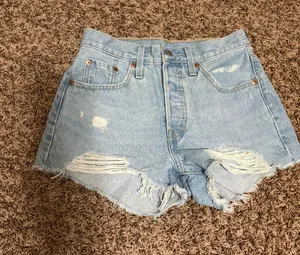 Levi's 501 Jean Shorts Size 25 Light Blue Denim Raw Hem Distressed Button Fly thumbnail 1