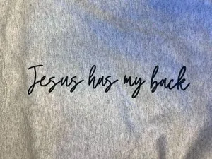 Heather grey “ Jesus has my back” crewneck thumbnail 3
