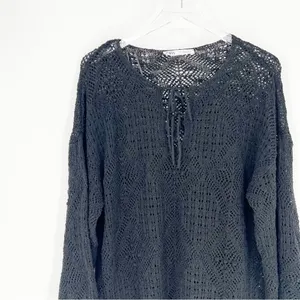 ZARA Double Tie Crochet Cover Up Women's Size M Black Vacation Style‎ thumbnail 4