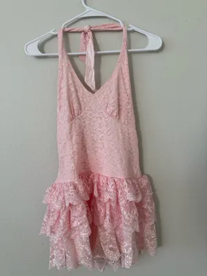 Windsor Pink lace ruffle halter mini dress thumbnail 3
