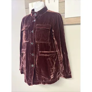 Loft Women’s Velvet Gorgeous Red Button Down Jacket Long Sleeve Pockets Small thumbnail 4