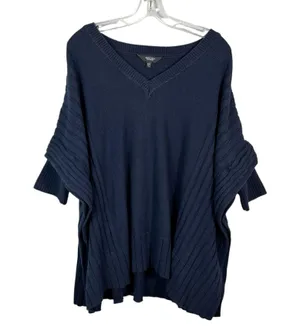 Simply Vera, Vera Wang Navy Blue Short Sleeve Oversized Poncho Cut Sweater Knit S/M thumbnail 1