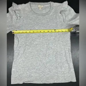 J. Crew Size S Gray Ruffle-Sleeve Crewneck Merino Wool Blend Sweater thumbnail 3
