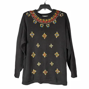 VTG 80s 90s Black Beaded Sweater Size Large Jeweled Embellished Statement Glam thumbnail 15