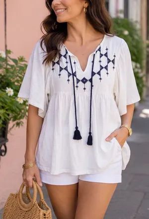KNOX ROSE Embroidered Flutter Sleeve Top thumbnail 1