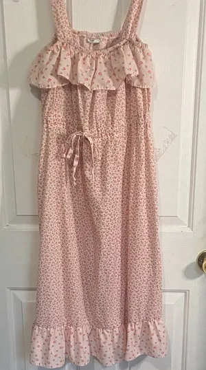 Vintage Pink Floral Tiered Sundress with Ruffle Trim thumbnail 1