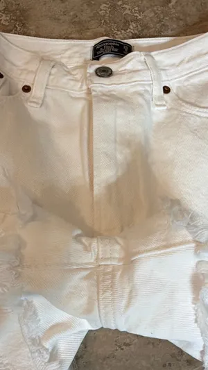 Abercrombie & Fitch White Distressed Denim Cutoff Shorts thumbnail 3