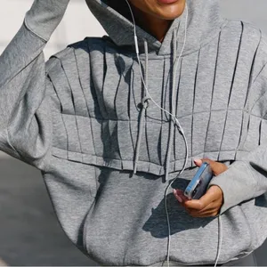 NEW FREE PEOPLE | We The Free‎ Pick it Up Pleated Pullover Gray Hoodie Sz L thumbnail 3