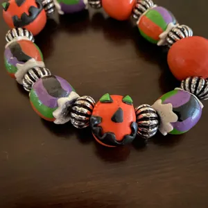 Halloween Pumpkin Stretch Bracelet Chunky Bauble Beaded Costume Jewelry thumbnail 3