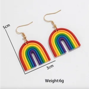 Boho Festival Colorful Rainbow Dangle Earrings Jewelry Pride Clay Drop Whimsical thumbnail 3