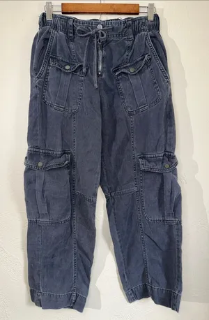Zara Washed Blue Cargo Utility Pants XS Lyocell Cotton thumbnail 1